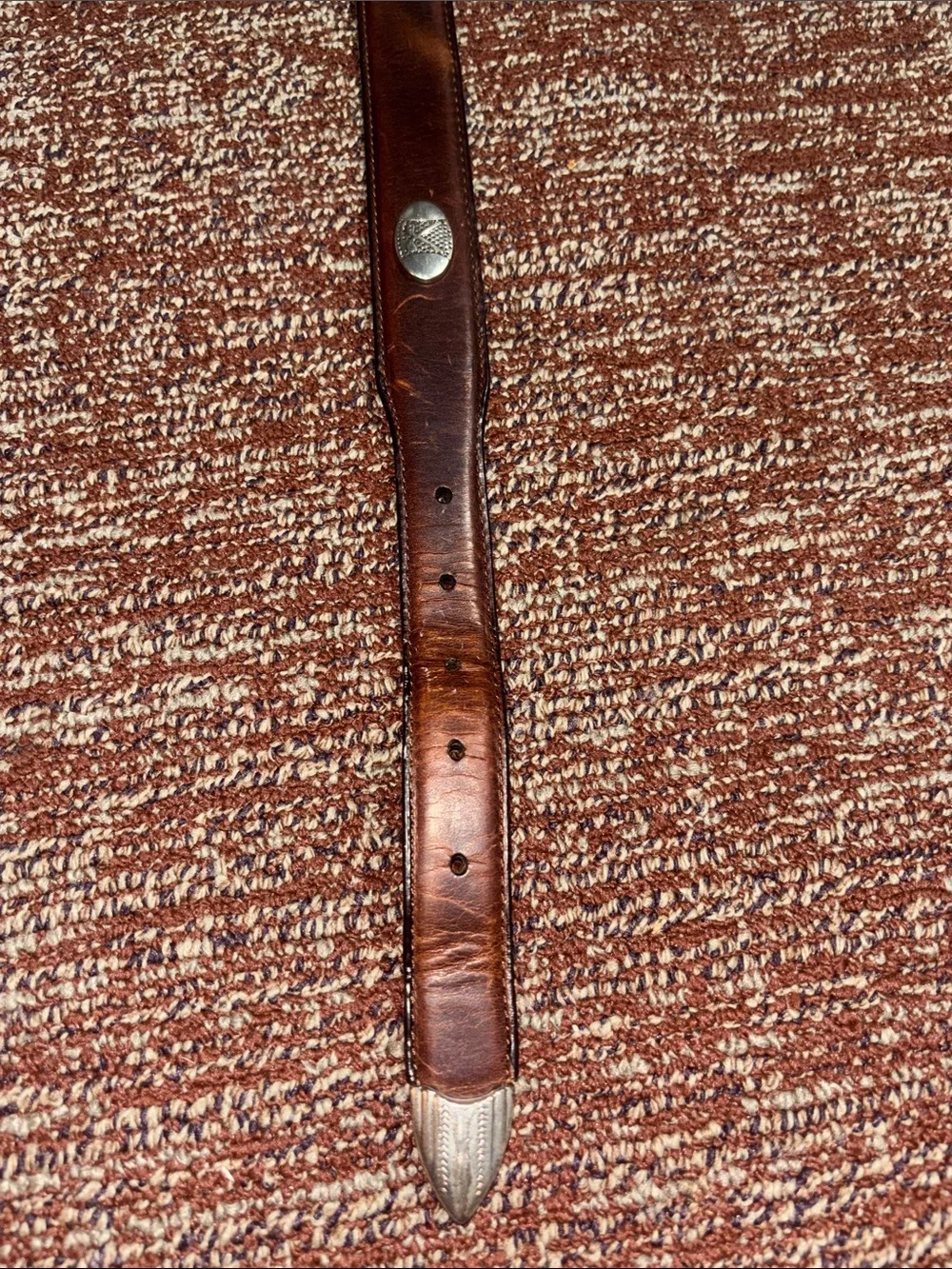 Vintage Danbury brown leather belt golf club concho preppy silver buckle belt